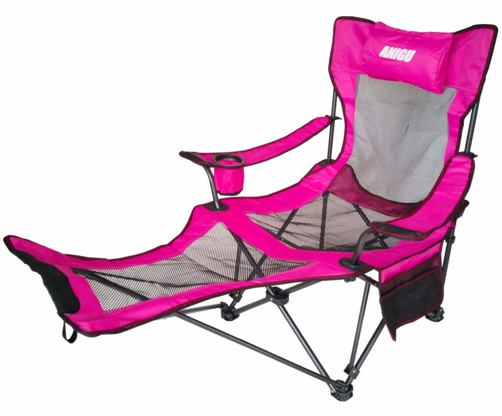 anigu mesh lounge reclining folding camp chair with footrest